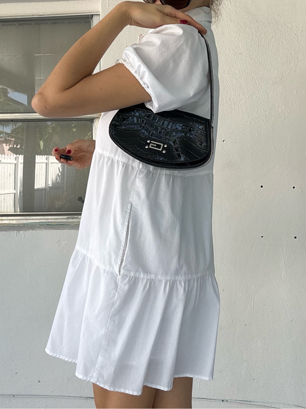 Guess Vintage Black Croc-Embossed Shoulder Bag - Picture 6 of 7